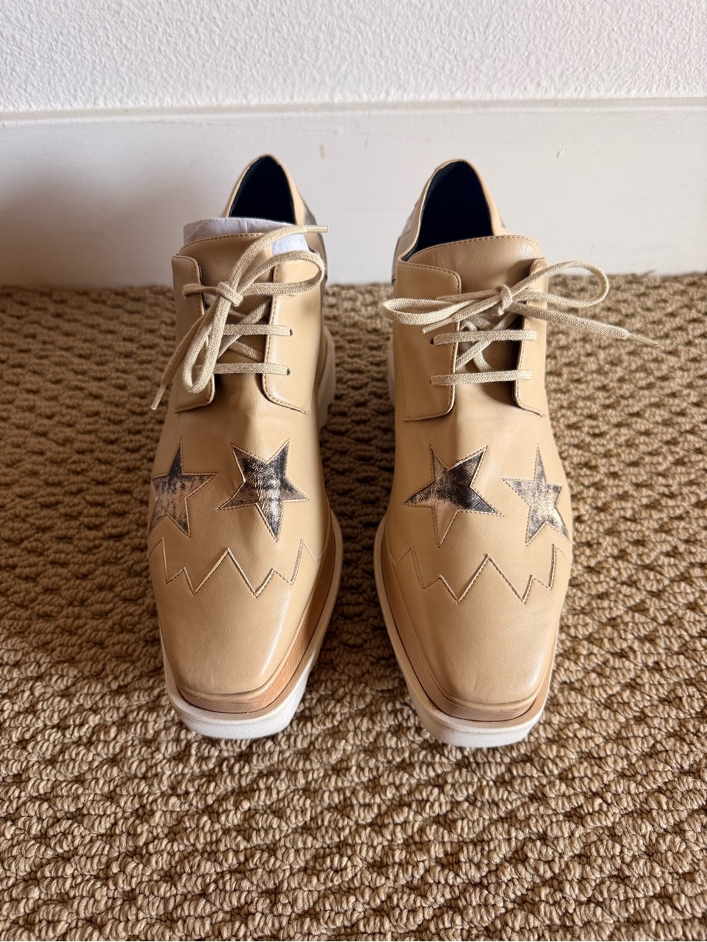 Stella McCartney Beige Platform Lace-Up Stars Derby Shoes